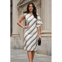 MyFashion Asymmetrische Gestreepte Maxi-jurk met Ronde Hals