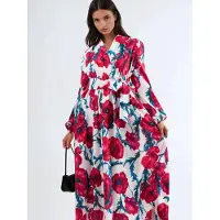 MSN Collection Bloemige Maxi-jurk met Strikfront