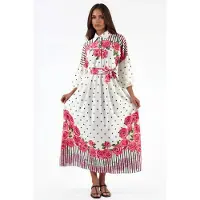 MSN Collection Bloemen Maxi Jurk met Hemdkraag en Knopen Sluiting