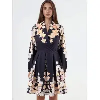 MSN Collection Bloemenprint V-hals Mini Jurk met Ceintuur