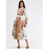 MSN Collection Bloemen Maxi-jurk met Knopenluiting