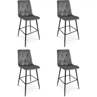 Leobert Set van 4 barkrukken LIBRA - Donkergrijs fluweel - Zwarte metalen poten - Modern design