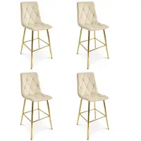 Leobert Set van 4 barkrukken LIBRA - Lichtbeige fluweel - Gouden metalen poten - Modern design