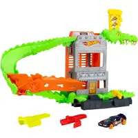 Hot Wheels City Krokodillenpizza Aanval - Speelset en speelgoedauto - Geschikt voor het snel-klik-baansysteem