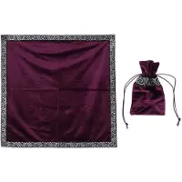 Tlily Tarotkaarten Tafelkleed Altaar Tafelkleed Fluweel Waarzeggerij Wicca Wandtapijt Tafelkleed met Tarot Pouch (Paars)