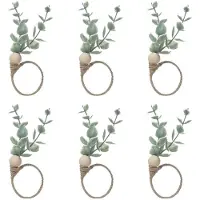 Wella Servetringen Set van 6 Rustieke Eucalyptus Houten Servetringen Boho Blad Hout Kraal Boerderij Servetring Houder