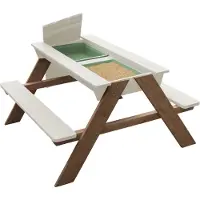 Sunny Dave Picknicktafel / Zandtafel / Watertafel voor kinderen in beige | Multifunctionele Picknick tafel van hout met 2 uitneembare kunststof bakken