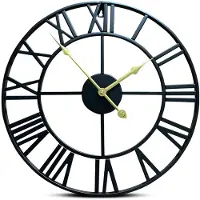 IvoQ Grote Zwarte Wandklok Metaal met Romeinse Cijfers en Gouden Wijzers – Stijlvol Tijdloos Design - 40 cm