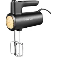 Bestron Handmixer AHMD100BW - 6 snelheden incl. Turbo - 400W - Mixer met gardes kneedhaken - Zwart/hout - 5 jaar garantie