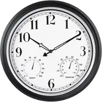 IvoQ Grote Waterdichte Wandklok 40 cm – Retro Buitenklok – Stil – Met Temperatuur & Hygrometer – Voor Binnen & Buiten