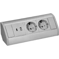 ORNO Hoekstekkerdoos - Verdeeldoos met 2 Stopcontacten - Verdeelstekker USB A & C - Opbouw stekkerblok met 60 cm kabel - Grijs