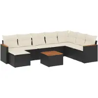 vidaXL 9-delige tuinmeubelset met kussens, zwart, polyrotan
