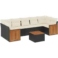 vidaXL 8-delige tuinmeubelset met kussens, zwart, polyrotan