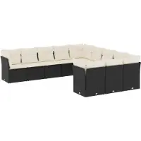 vidaXL 11-delige tuinmeubelset met kussens, zwart, polyrotan