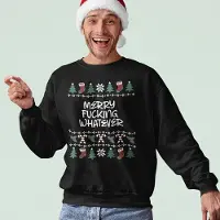 B&C Foute Kersttrui - Kleur Zwart - Merry Fucking Whatever - Maat 5XL - Uniseks Pasvorm - Kerstkleding voor Dames & Heren
