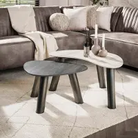 Hoyz Collection salontafel twin organisch set van 2 3d keramiek travertin