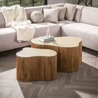 Hoyz Collection - Salontafel Nuovo Shamrock Set Van 2 - Massief Mango Zand