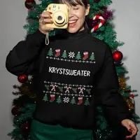 B&C Friese Kersttrui Zwart Krystsweater - Maat S - Uniseks Fit - Kerstkleding Voor Dames & Heren