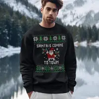 B&C Lekker Waus Foute Kersttrui Zwart - Santa Is Coming To Town - Maat M - Kerst Outfit Dames & Heren
