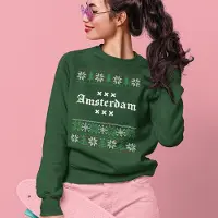 B&C Amsterdam Kersttrui Groen Logo Snowy Trees - Maat M - Uniseks Fit - Kerstkleding Voor Dames & Heren