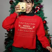 B&C Foute Kersttrui - Kleur Rood - Merry Christmas Oldschool - Maat XL - Uniseks Pasvorm - Kerstkleding voor Dames & Heren