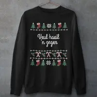B&C Groningen Kersttrui Zwart Veul Haail 'N Zegen Candy Cane - Maat XS - Uniseks Fit - Kerstkleding Voor Dames & Heren