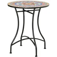 STILVORA Tuintafel - Ronde Mozaïek Tafel Met Keramische Blad - Bijzettafel Voor Balkon En Terras - Metaal - Rood;Blauw;Wit - Ø60x71 Cm