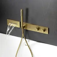Saniclear Manchester inbouw badkraan geborsteld messing PVD met waterval uitloop en staafhanddouche