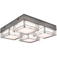 Wofi Plafondlamp Woonkamerlamp, 4-lichts, modern, metaal glas, chroom, 4x LED 3,2 watt 360 lumen 3500 Kelvin warm wit, LxBxH 28x28x6,5 cm