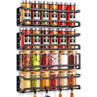 BOTC Kruidenrek Organizer - Kruiden Organizer - 4 Laags Spice Rack - Zelfklevend Met 4 Haken - Zwart