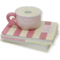 House Vitamin Candle holder cup on pile of books yellow/pink dolomite 16,5x13,5x9,5cm