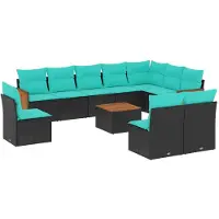 vidaXL 11-delige tuinbankset met kussens, zwart polyrotan