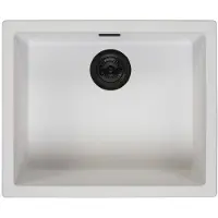 Pure.Sink Keukenwastafel 50x40 cm, wit, onderbouwmodel, met zwarte afvoerplug