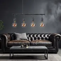 Globo Lighting Hanglamp eetkamerlamp hanglamp, industriële hanglamp, 4-lichts, eettafel, antiek design, metaal, grijs, 4x E27 fitting, LxH 90x120 cm