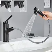 Auralum Max Wastafelkraan - Badkamerkraan Met Uittrekbare Uitloop - 2 straalsoorten Spoelmengkraan - Waterbesparend - Mengkraan - Mat Zwart