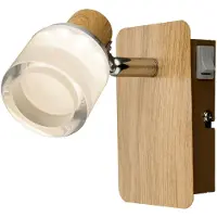 Globo LED wandlamp hout chroom lamp acryl opaal, beweegbare spot, 1x 5W 380lm 3000K, HxBxD 12x7x11,5 cm