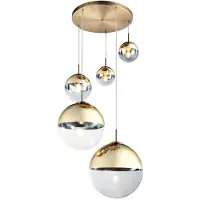 Globo Hanglamp eetkamer hanglamp goud 5 vlammen woonkamerlamp loftlamp, gedeeltelijk gesatineerd glas, H 150 cm