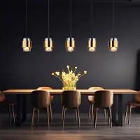 Globo Hanglamp eetkamerlamp hanglamp woonkamerlamp eettafellamp, metaal zwart messing ring glas rookkleurig, 5 vlammen E27, H 150 cm