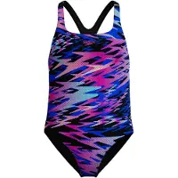 Speedo Hyperboom Print Medalist Meisjes Sportbadpak - Kleurvast Badpak Meisjes - Chloorbestendig Zwempak Meisjes - Sportbadpak Meisjes met Medalist-bandjes - Zwart/Roze - 140