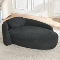 OKWISH Dagbedden met kussens, met een afgerond ontwerp, klassieke zitzakken, een sofa van teddyfleece, voor de woonkamer, in de kleur zwart