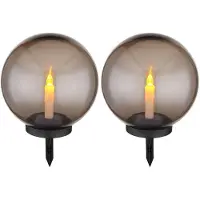Globo Lighting Zonnebal verlichting voor de tuin ronde LED solar kaars vuureffect tuinverlichting 25 cm voor buiten, plastic rook, 1x LED warm wit, DxH 25x38,5 cm, set van 2