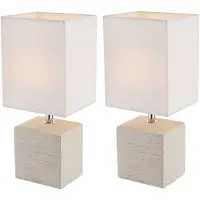 Globo Lighting Tafellamp slaapkamer stoffen kap nachtlamp keramiek moderne tafellamp textiel, wit beige, 1x E14 fitting, LxBxH 13x11x29 cm, set van 2