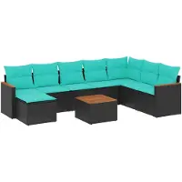 vidaXL 9-delige tuinbankset met kussens van zwart polyrotan