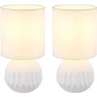 Globo Lighting Tafellamp wit keramiek bedlamp Tafellamp Bijzetlamp Woonkamerlamp Textiel, 1x E14, DxH 12 x 23 cm, set van 2