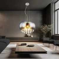 Globo Hanglamp hanglamp kristallen lamp eetkamerlamp, 5 vlammen, glaskristallen helder rookglas chroom, E14 stopcontacten, DxH 44x120cm