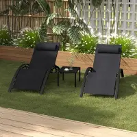 PURPLE LEAF Tweepersoons Aluminium Tuinligstoel Met Kussen – Wind- en Weerbestendig – Draagvermogen 150 kg – Met Zijtafel – Zwart