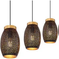 Globo Lighting Hanglamp Pendel eettafellamp, oosterse hanglamp, 4-lichts, decoratieve ponsen, metaal, zwartgoud, 4x E27, LxBxH 90x15x120 cm