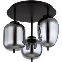 Globo Plafondlamp glazen lamp 3 vlammen glazen kap rookkleurige plafondlamp rond zwart woonkamerlamp, metaal glas, zwart, 3x E14 stopcontacten, DxH 46x36 cm