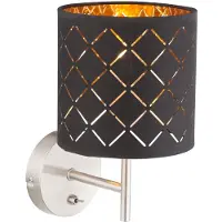Globo Wandlamp Kaplamp Nachtlamp Slaapkamerlamp Woonkamerlamp Ganglamp, textielen kap zwart goud, 1x E14 fitting, HxB 26x19cm