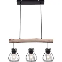 Globo Hanglamp Pendel eetkamerlamp Plafondlamp Woonkamerlamp, houten balk, rustiek vintage retro, 3-bol, L 60 cm
